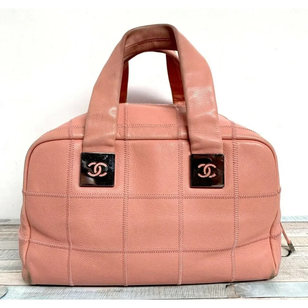 AUTHENTIC CHANEL CAVIAR PINK STITCH LEATHER MEDIUM ZIP TOP SQUARE PURSE HANDBAG - Picture 2 of 11
